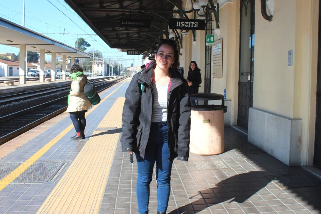 at the train station of assisi italy