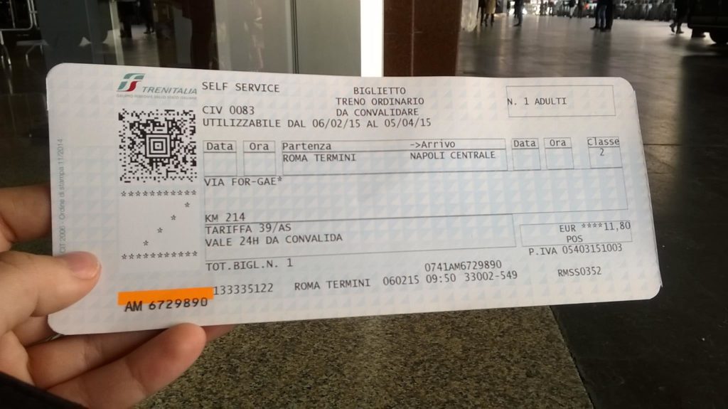 train ticket from Rome to Naples in my hand