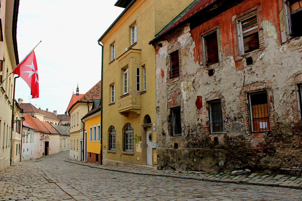 perfect street of Bratislava's old town with new and old buildings together